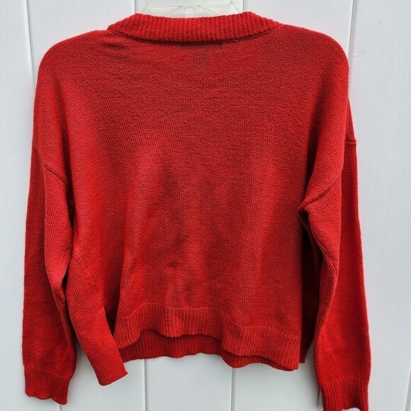 Forever 21 Red Lattice V-Neck A-line Long Sleeve Pullover Cropped Sweate… - Picture 7 of 8